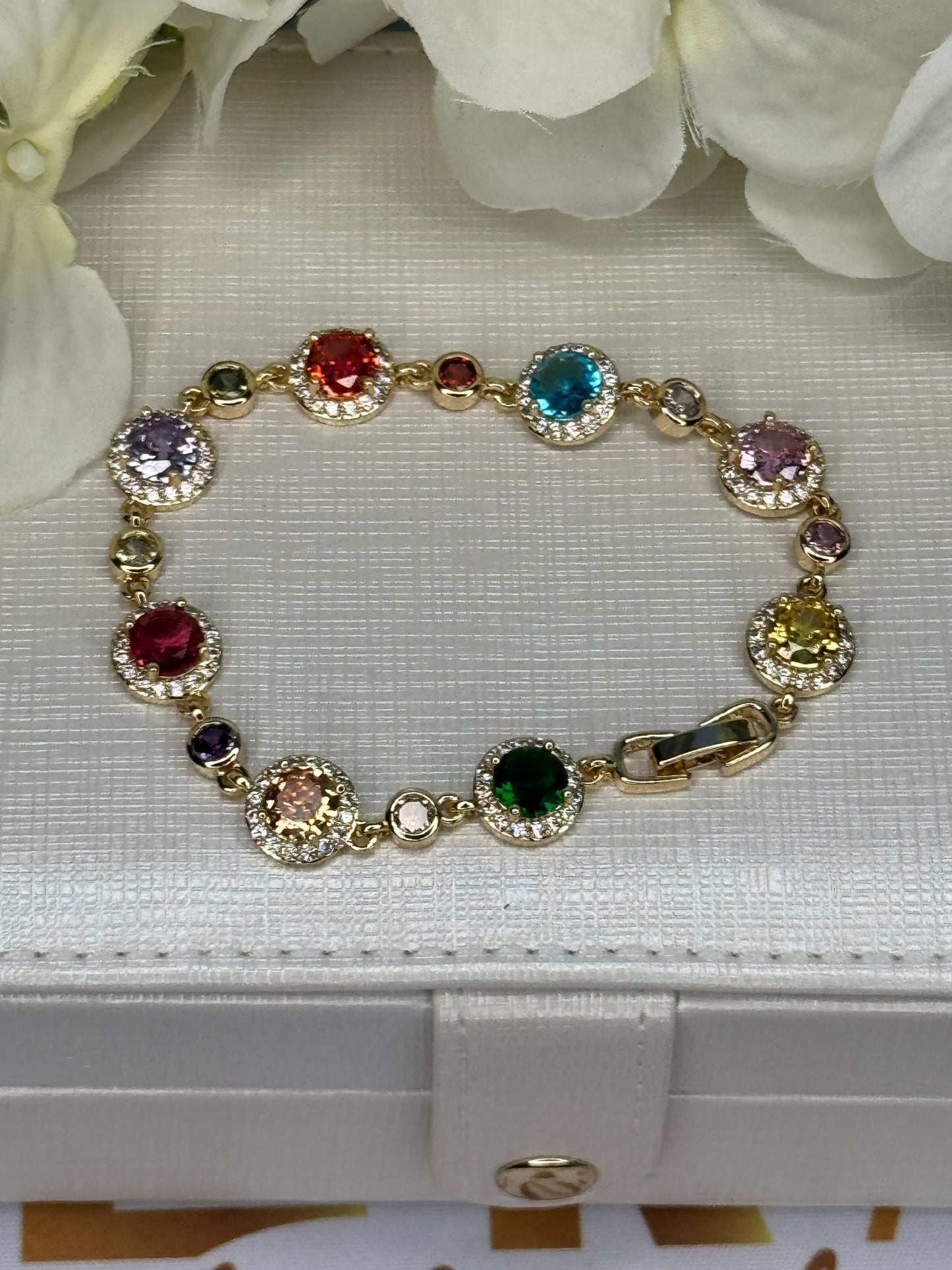 Colorful Crystal Button Tennis Bracelet