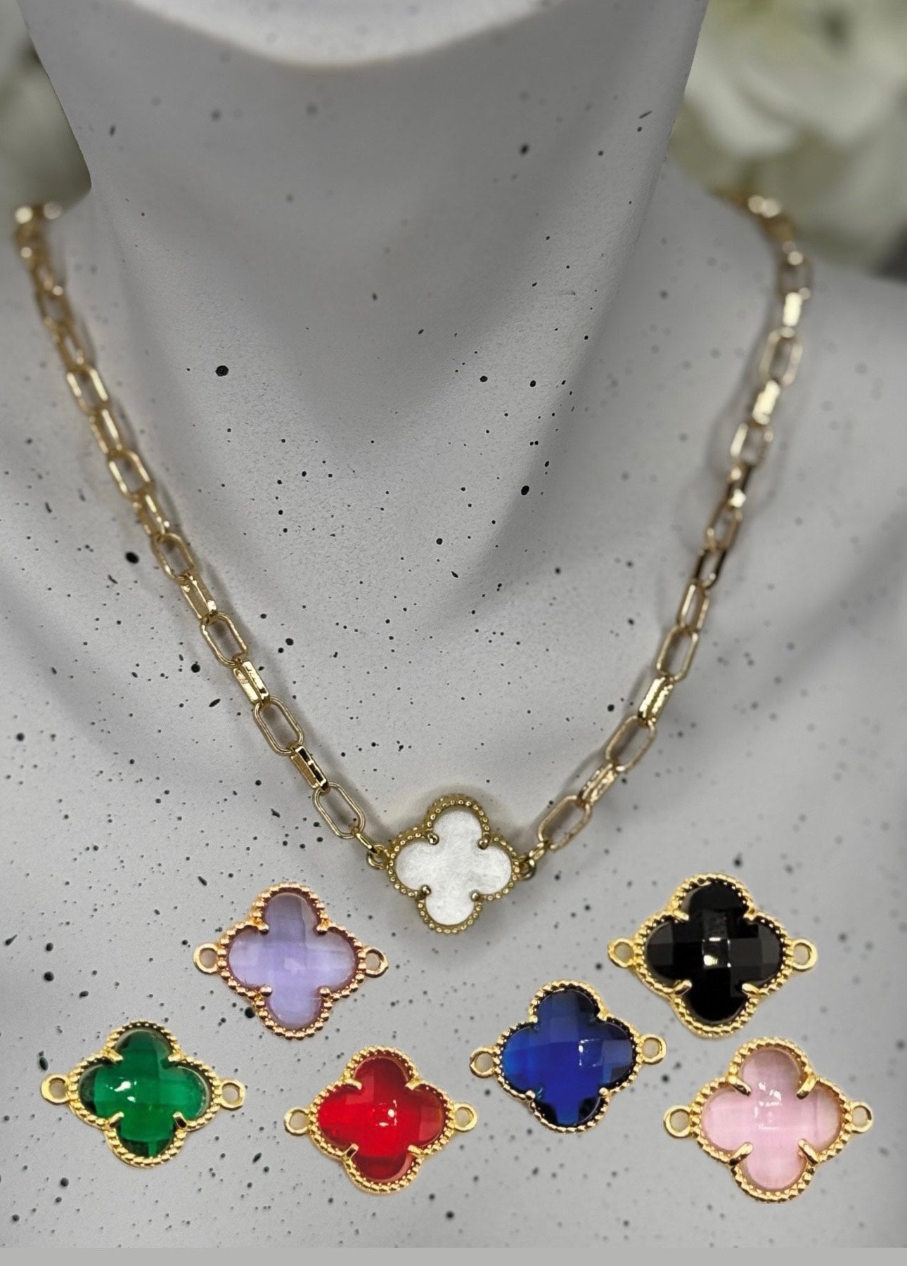 Color Crystal Clover Charm Necklace