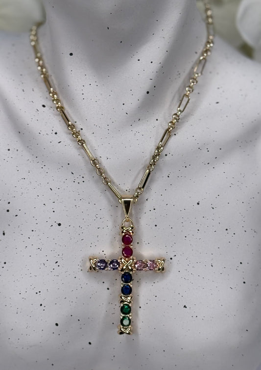 Colorful Crystal Cross Necklace