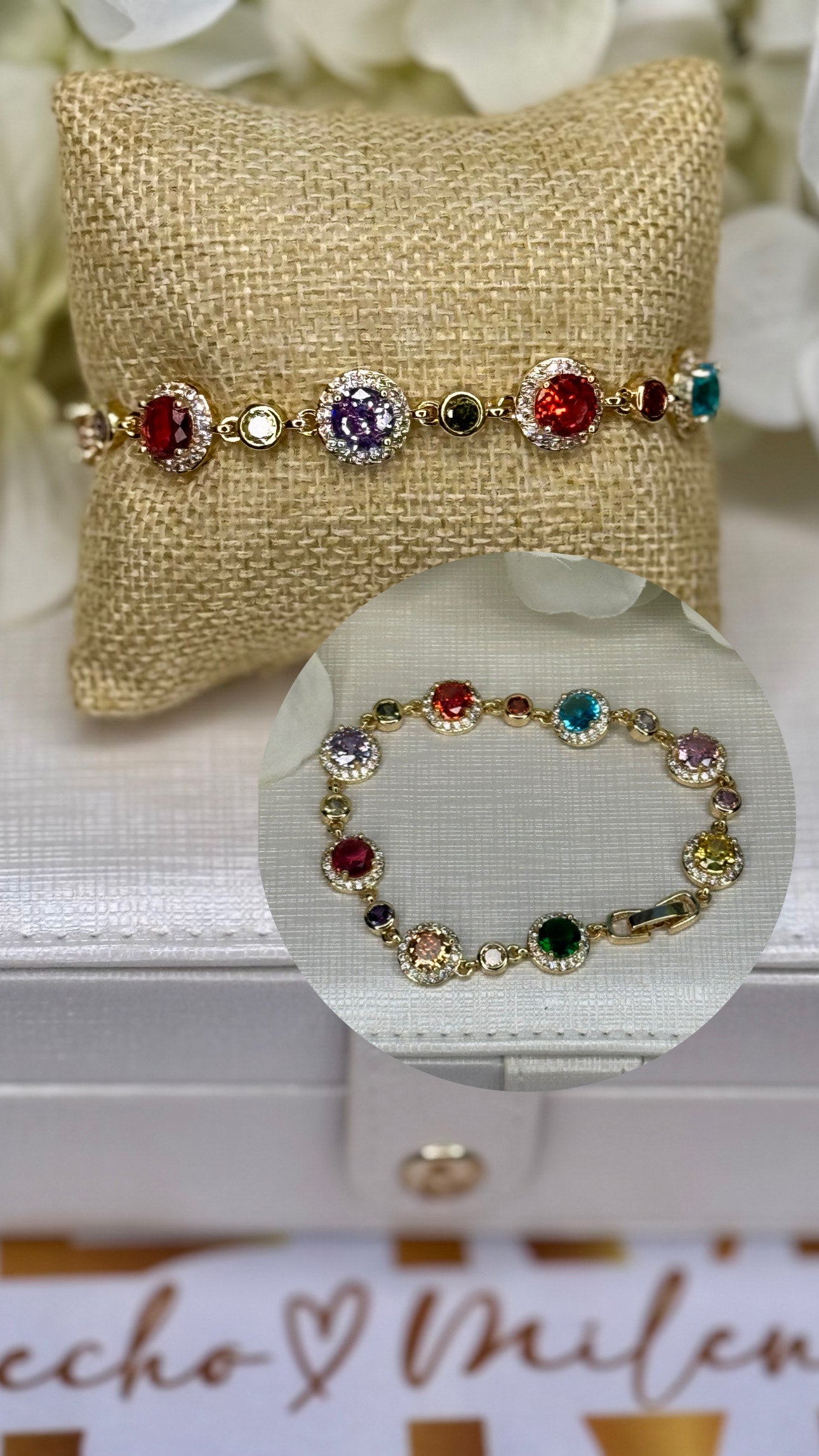 Colorful Crystal Button Tennis Bracelet