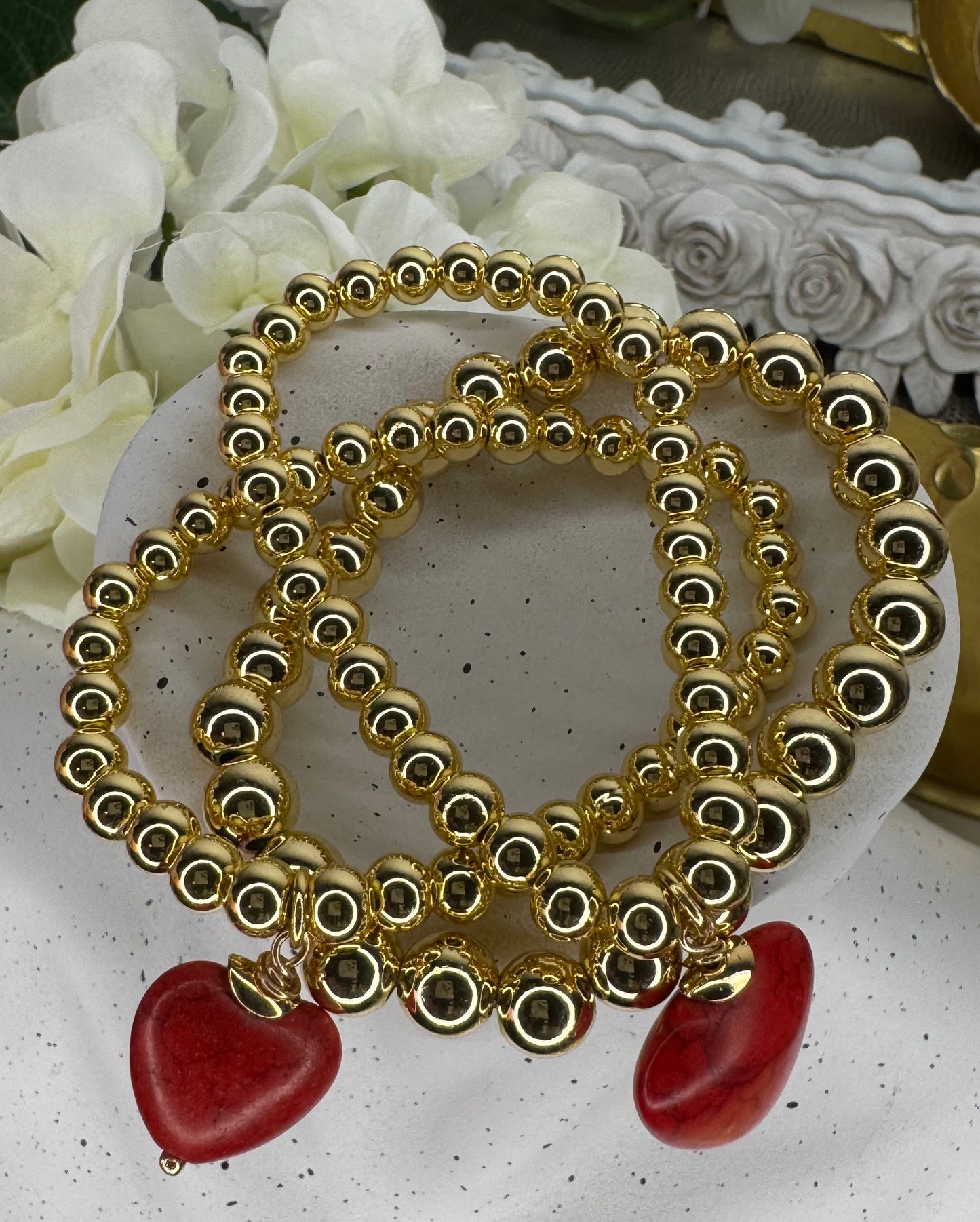 Red Heart Bead Bracelet