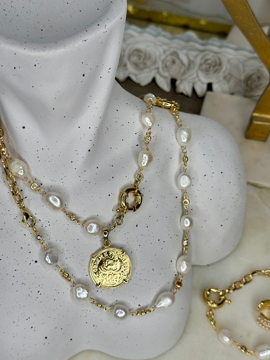 Pearl and Medallion Necklace